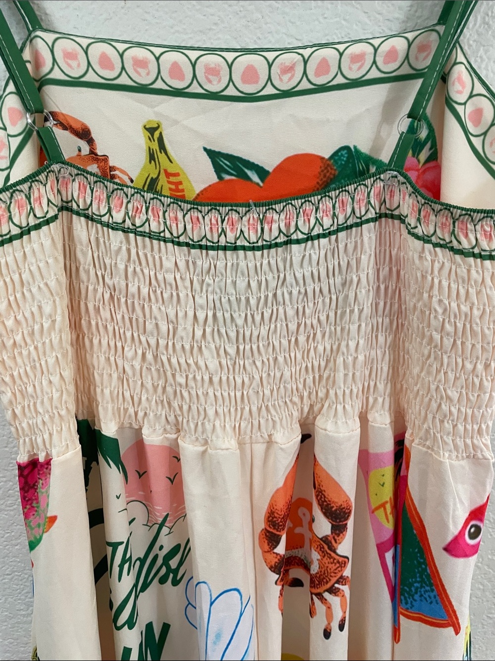 Micas Cream Tropical Print Maxi Dress Beach resort wear quirky NWT - Picture 6 of 10